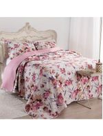 Kit cobre leito colcha mix queen estampado dupla face floral 3 peças - damares
