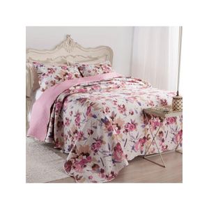 Kit cobre leito colcha mix queen estampado dupla face floral 3 peças - damares