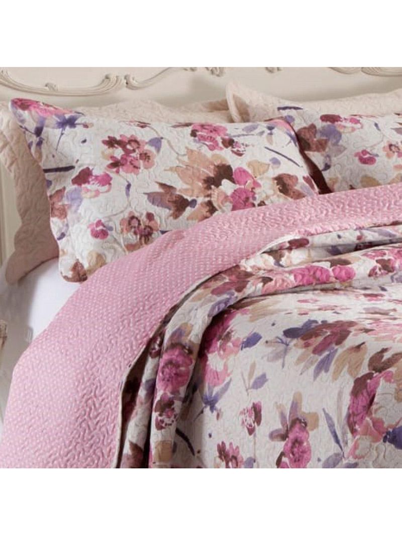Kit cobre leito colcha mix queen estampado dupla face floral 3 peças - damares