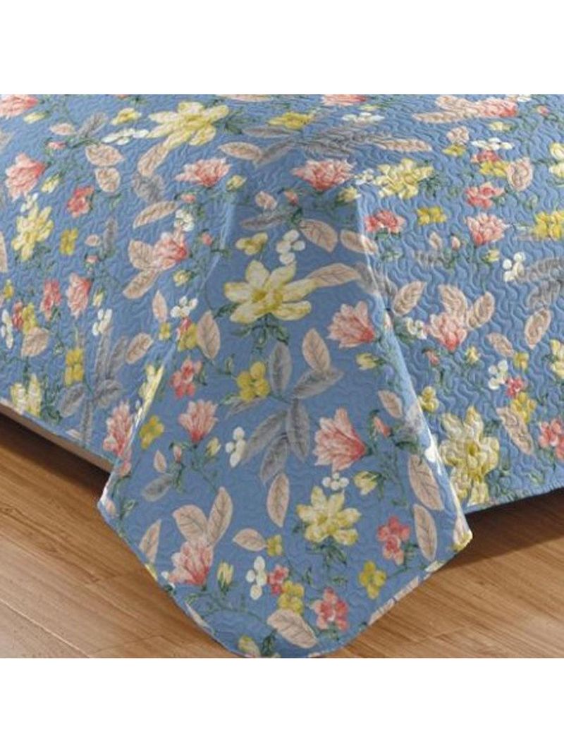 Kit cobre leito colcha mix queen estampado dupla face floral 3 peças - leona