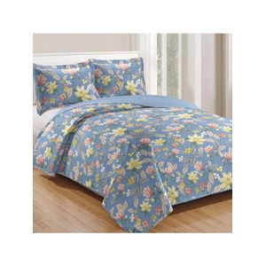 Kit cobre leito colcha mix queen estampado dupla face floral 3 peças - leona