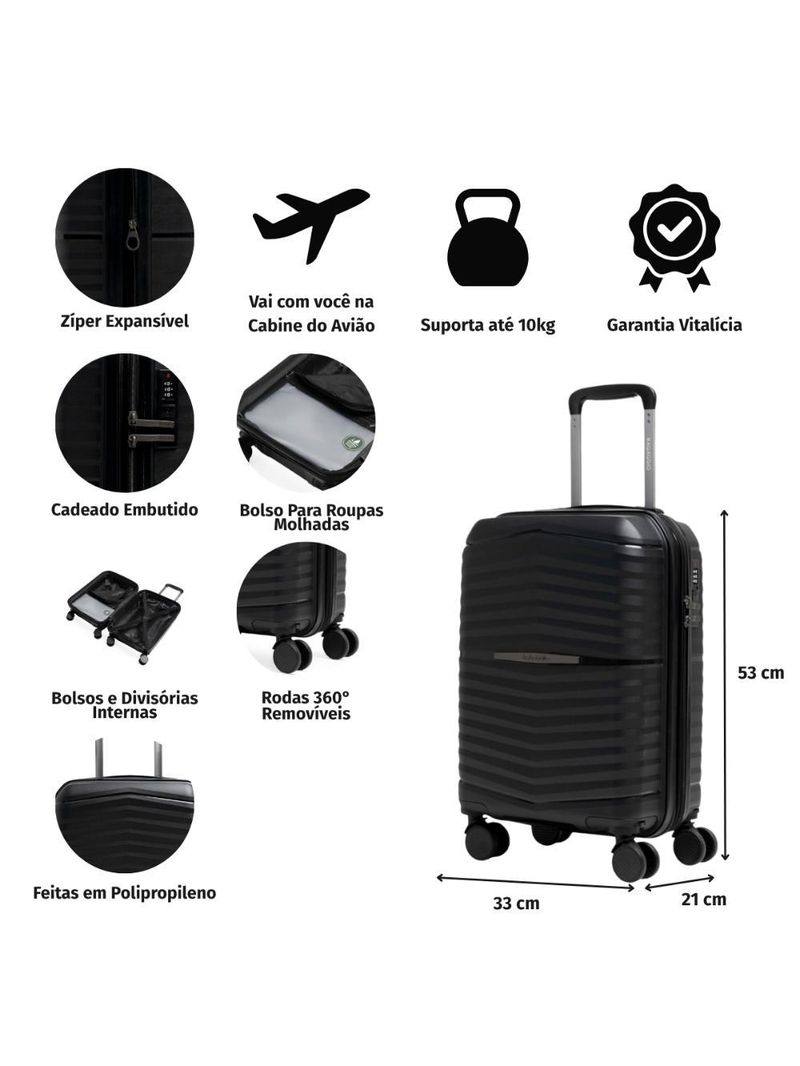 Mala de bordo de polipropileno 4 rodas hong kong cinza