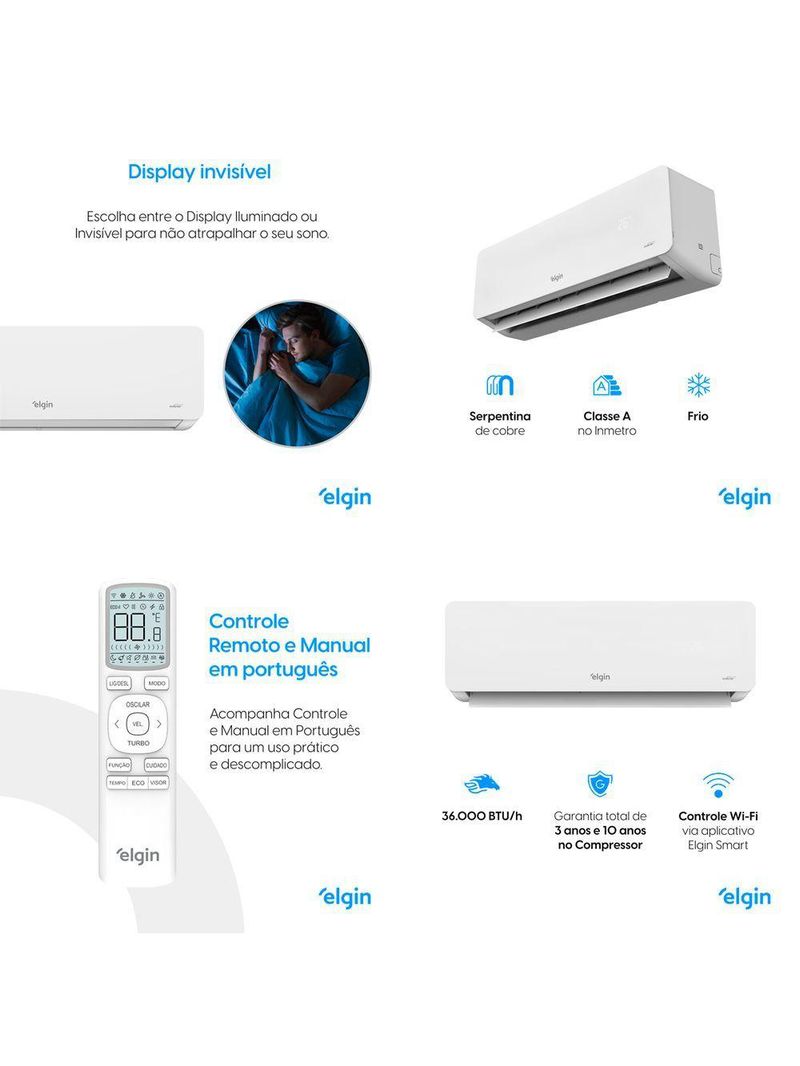 Ar Condicionado Elgin 36000 Btus Frio Inverter Eco Dream R32 220V Wifi ? 1 Unidade