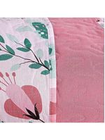 Kit cobre leito colcha celi king dupla face micropercal 200 fios 3 peças bothanica floral rosa