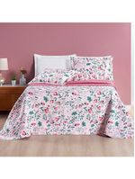 Kit cobre leito colcha celi king dupla face micropercal 200 fios 3 peças bothanica floral rosa