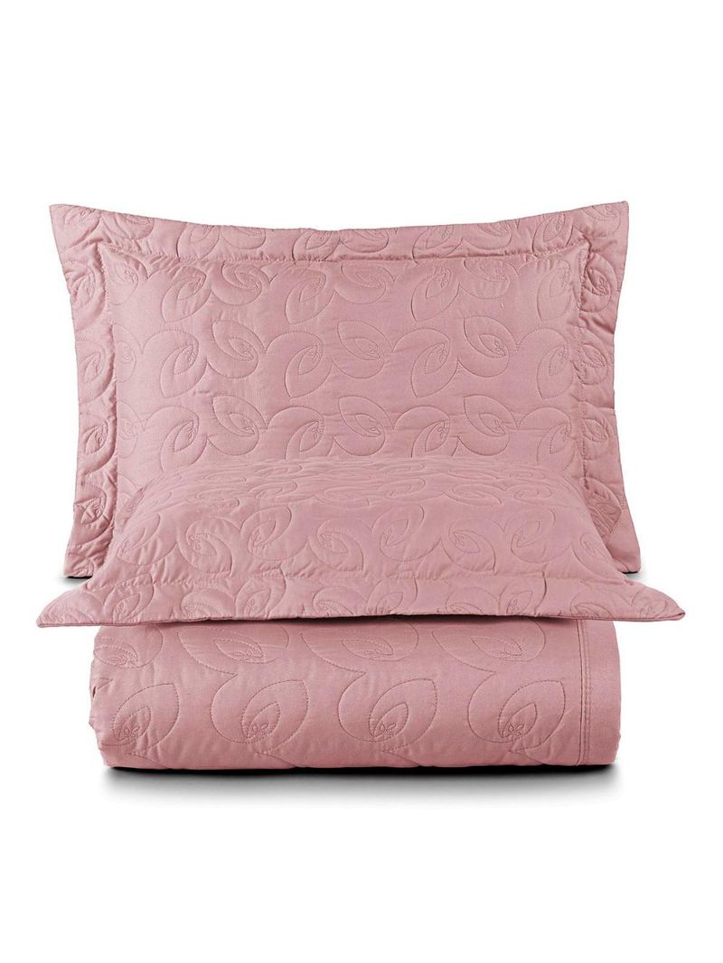 Kit cobre leito colcha desirée casal bordado micropercal 200 fios 3 peças - rosê
