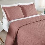 Kit cobre leito colcha desirée casal bordado micropercal 200 fios 3 peças - rosê