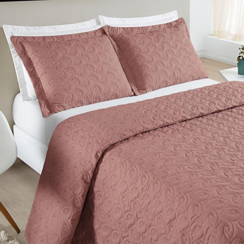 Kit cobre leito colcha desirée casal bordado micropercal 200 fios 3 peças - rosê