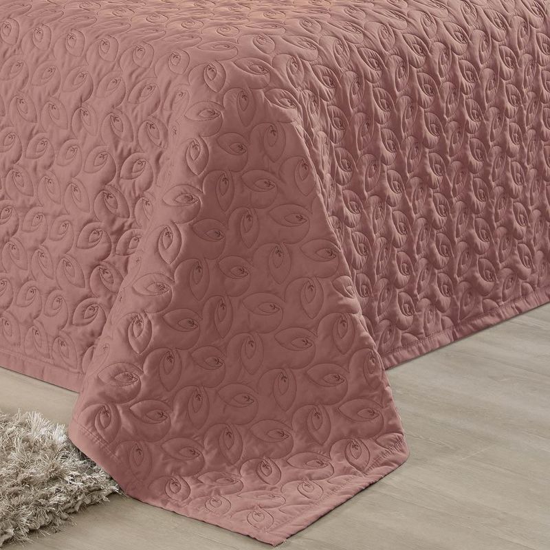 Kit cobre leito colcha desirée casal bordado micropercal 200 fios 3 peças - rosê