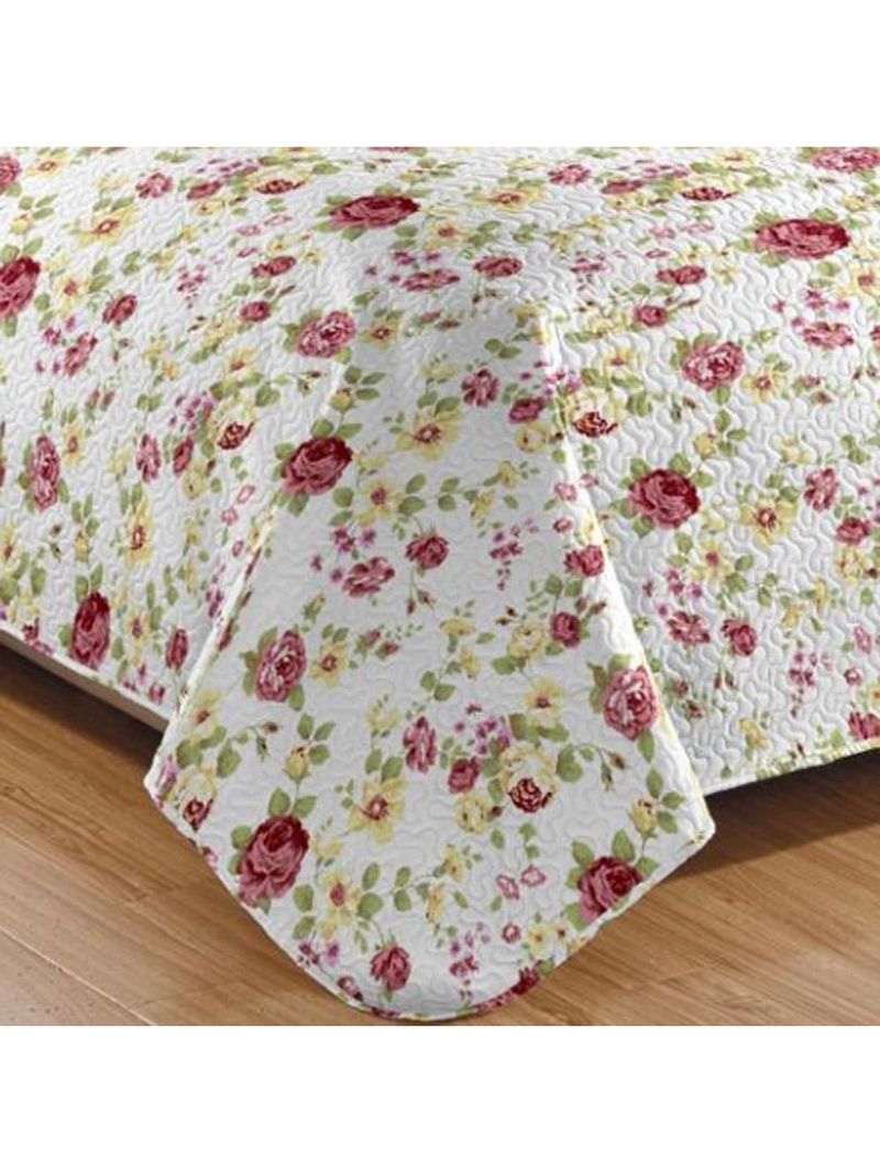 Kit cobre leito colcha mix queen estampado dupla face floral 3 peças - laís