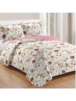 Kit cobre leito colcha mix queen estampado dupla face floral 3 peças - laís