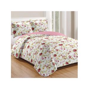 Kit cobre leito colcha mix queen estampado dupla face floral 3 peças - laís