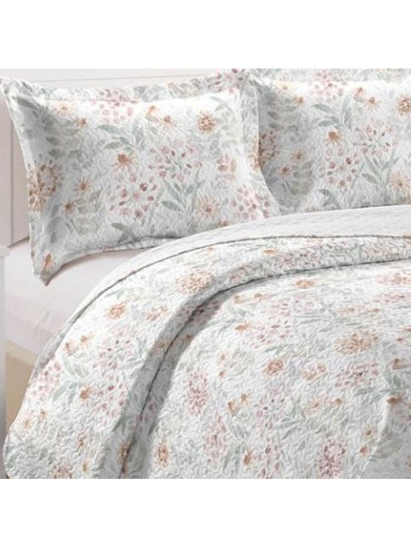 Kit cobre leito colcha mix queen estampado dupla face floral 3 peças - joice