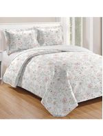 Kit cobre leito colcha mix queen estampado dupla face floral 3 peças - joice