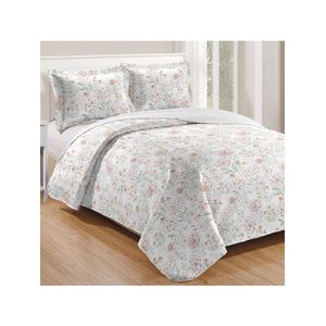 Kit cobre leito colcha mix queen estampado dupla face floral 3 peças - joice