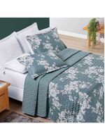 Kit cobre leito colcha celi king dupla face micropercal 200 fios 3 peças - verde floral