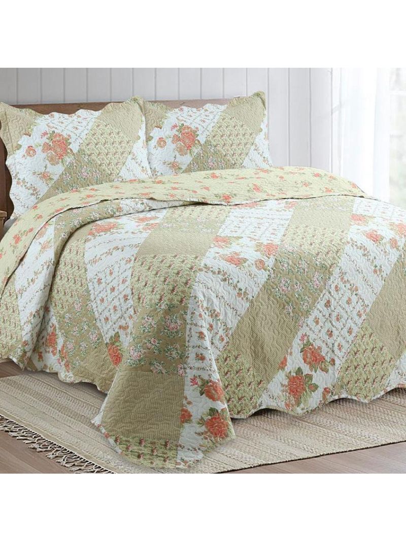 Kit cobre leito colcha mix queen estampado dupla face floral 3 peças - jéssica