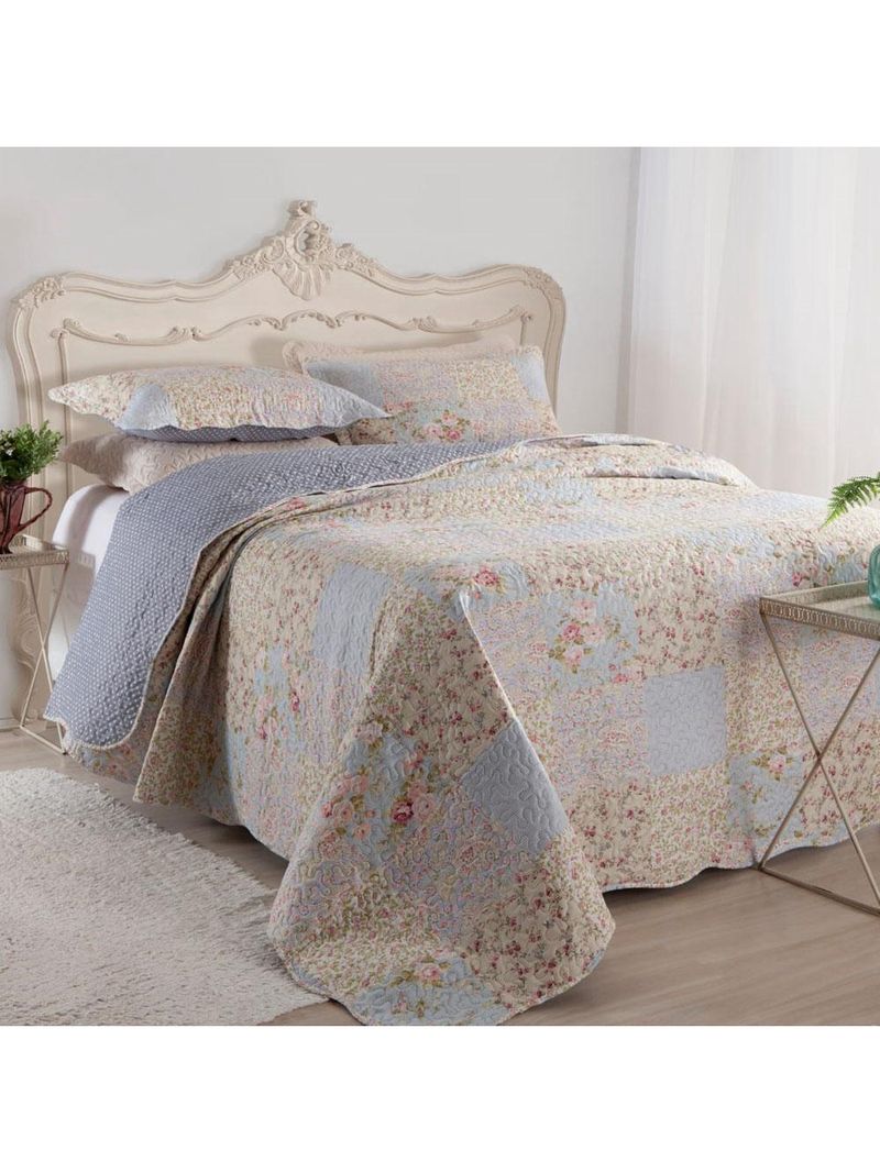 Kit cobre leito colcha mix queen estampado dupla face floral 3 peças - beth