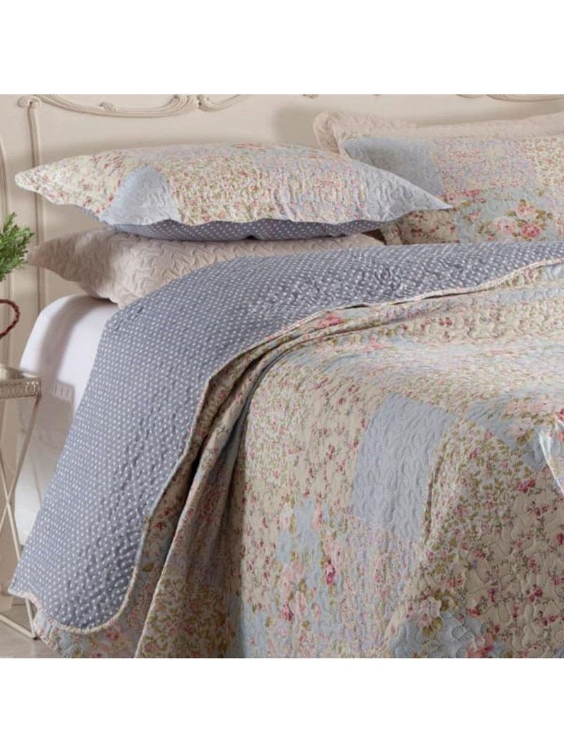 Kit cobre leito colcha mix queen estampado dupla face floral 3 peças - beth