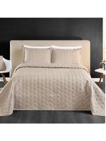 Kit cobre leito colcha desirée queen bordado micropercal 200 fios 3 peças - bege