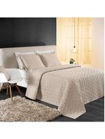 Kit cobre leito colcha desirée queen bordado micropercal 200 fios 3 peças - bege