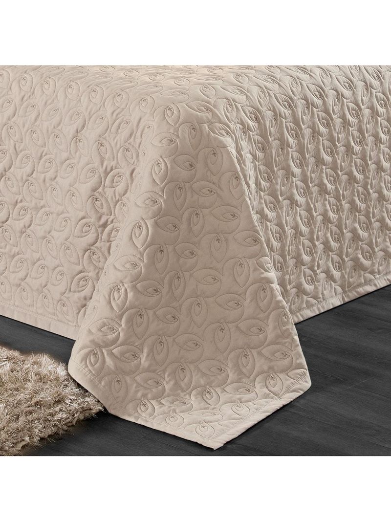 Kit cobre leito colcha desirée queen bordado micropercal 200 fios 3 peças - bege