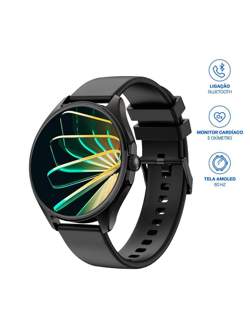 Smartwatch multi m2r tela 1,43 amoled proteção ip67 preto - wr206