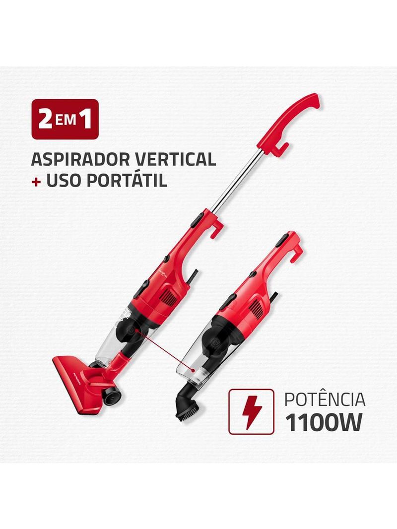 Aspirador de pó vertical 2 em 1 mondial turbo cycle ap36 1100w - vermelho