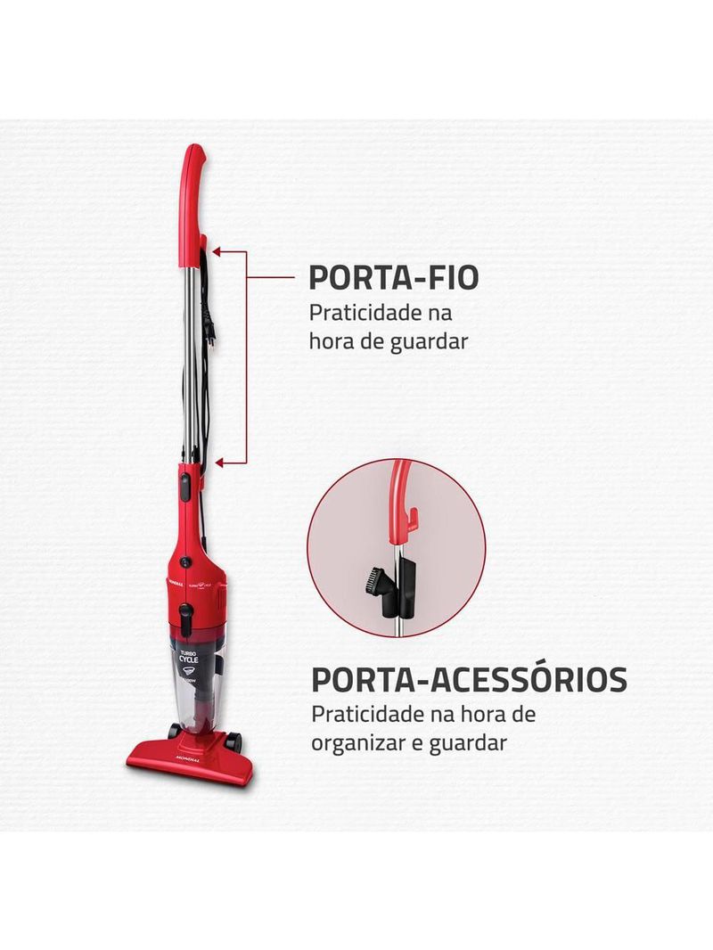 Aspirador de pó vertical 2 em 1 mondial turbo cycle ap36 1100w - vermelho