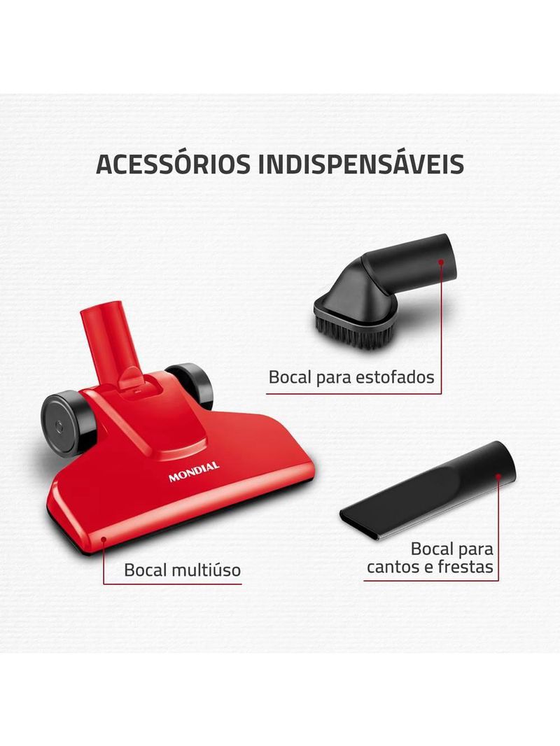 Aspirador de pó vertical 2 em 1 mondial turbo cycle ap36 1100w - vermelho