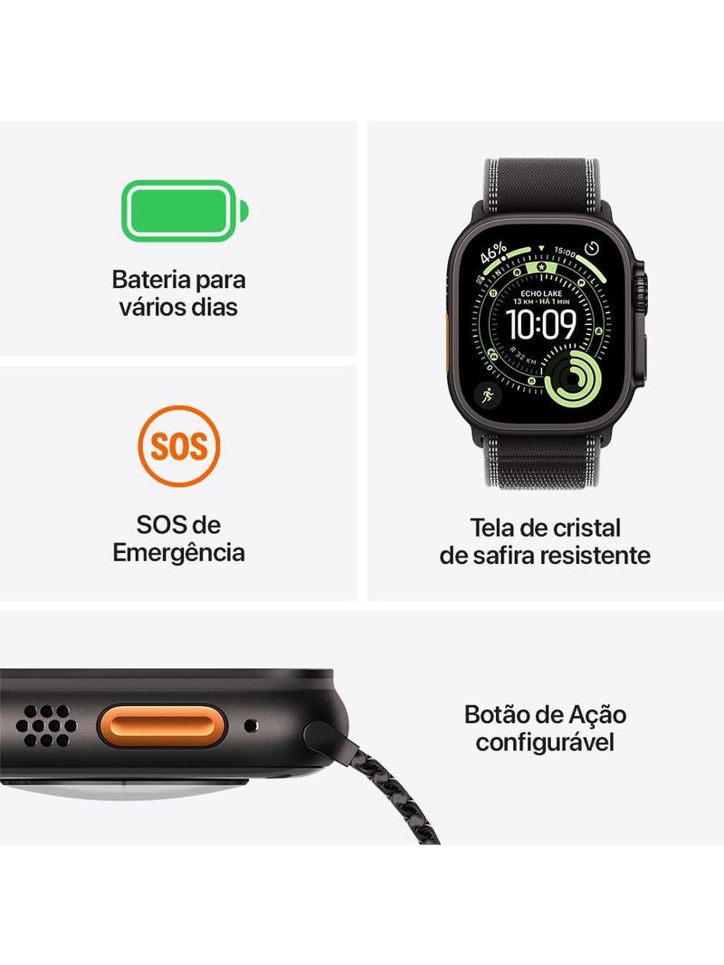 Apple watch ultra 3 gps+ cellular 49mm pulseira milanês m preta