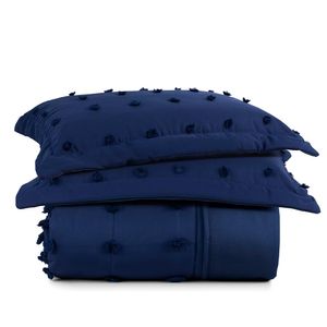 Kit cobre leito colcha alexa pompom queen dupla face micropercal 3 peças - azul marinho
