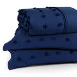 Kit cobre leito colcha alexa pompom queen dupla face micropercal 3 peças - azul marinho
