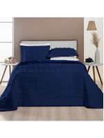 Kit cobre leito colcha alexa pompom queen dupla face micropercal 3 peças - azul marinho