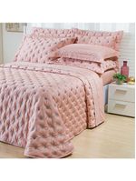 Kit cobre leito colcha garland super king 100% algodão 400 fios acetinado bordado 5 peças - rosê e cinza
