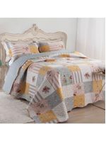 Kit cobre leito colcha mix king estampado dupla face floral 3 peças - luana