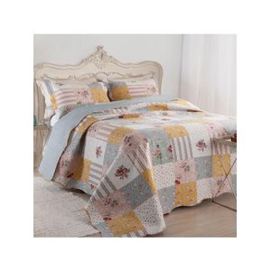 Kit cobre leito colcha mix king estampado dupla face floral 3 peças - luana