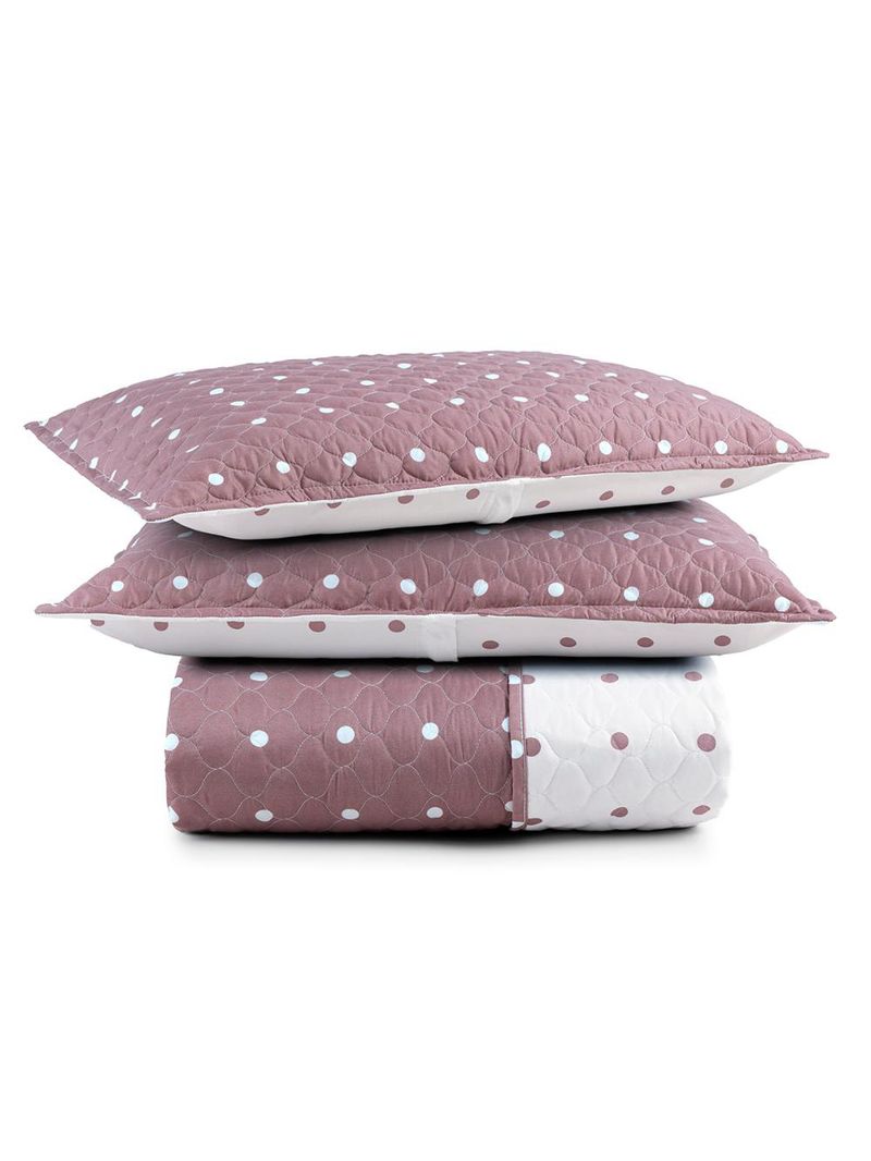 Kit cobre leito colcha meggy poá queen dupla face micropercal 200 fios 3 peças - rosê