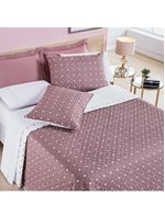 Kit cobre leito colcha meggy poá queen dupla face micropercal 200 fios 3 peças - rosê