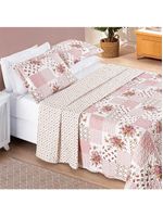 Kit cobre leito colcha dallas casal padrão dupla face estampada 3 peças - rosa matura patchwork