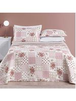 Kit cobre leito colcha dallas casal padrão dupla face estampada 3 peças - rosa matura patchwork