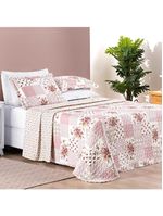 Kit cobre leito colcha dallas casal padrão dupla face estampada 3 peças - rosa matura patchwork