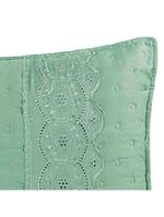 Kit cobre leito colcha bouclê queen laise bordada micropercal 200 fios 3 peças - verde salvia