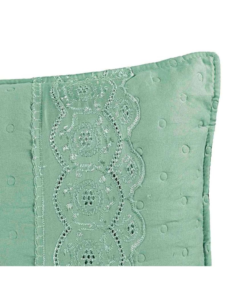 Kit cobre leito colcha bouclê queen laise bordada micropercal 200 fios 3 peças - verde salvia