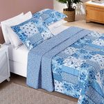 Kit cobre leito colcha dallas queen dupla face estampada 3 peças - azul sereno patchwork