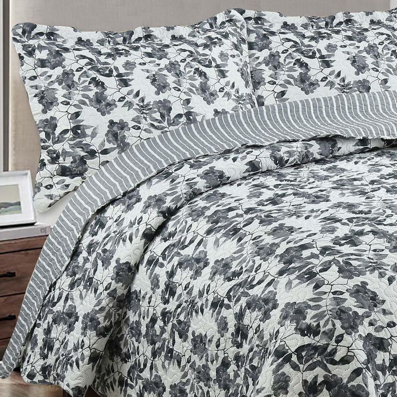 Kit cobre leito colcha mix king estampado dupla face floral 3 peças - amanda - palha