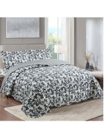 Kit cobre leito colcha mix king estampado dupla face floral 3 peças - amanda - palha