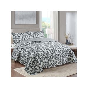 Kit cobre leito colcha mix king estampado dupla face floral 3 peças - amanda - palha