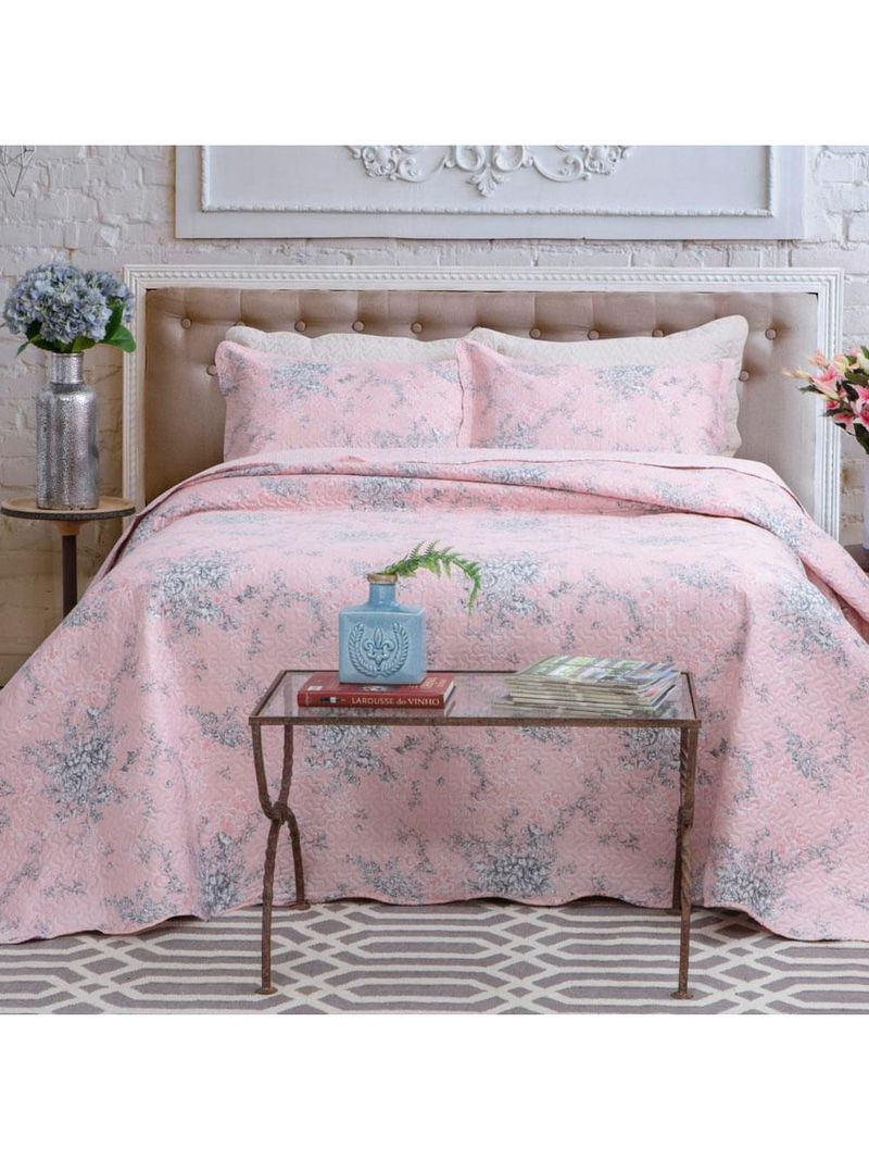 Kit cobre leito colcha mix king estampado dupla face floral 3 peças - grace