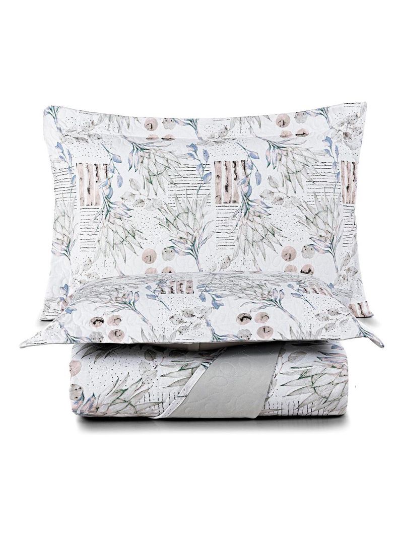 Kit cobre leito colcha maris casal padrão estampado dupla face percalle 200 fios 3 peças protea cinza
